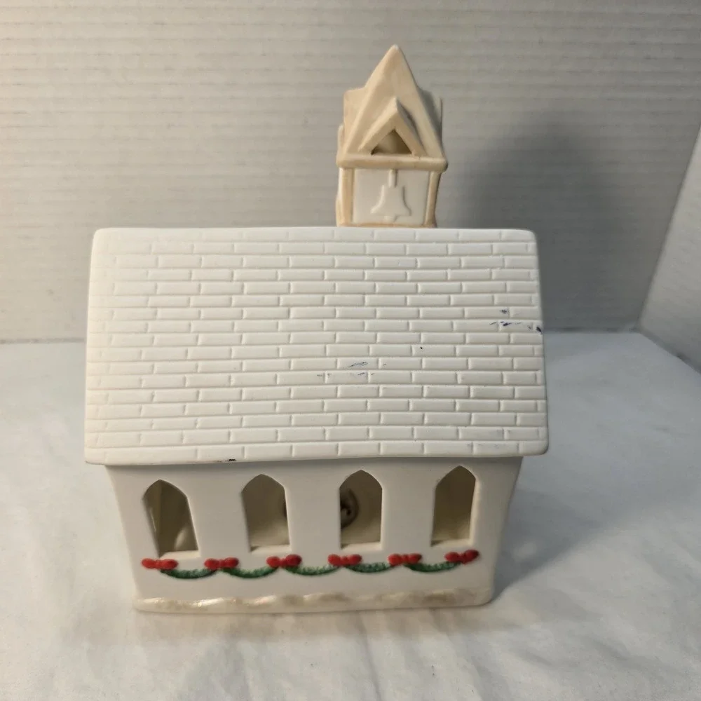 Ceramic Christmas Church House Village Decoration with‎ Wreath Bell Tower